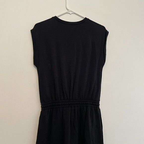 ANN TAYLOR LOFT Outlet Solid Black Cuffed Short Sleeve Drawstring Waist Dress XS - Picture 12 of 14